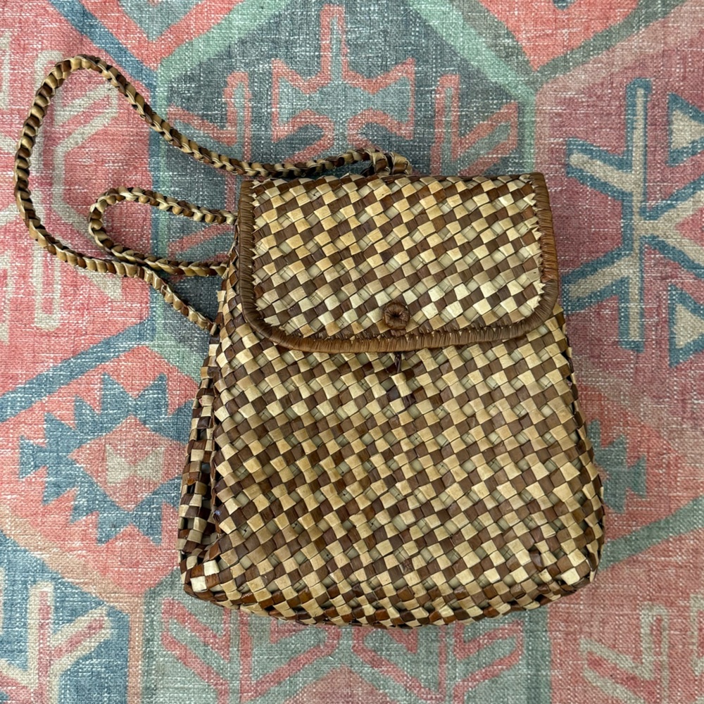 Woven Rattan Women’s Backpack Bag in Natural Brown